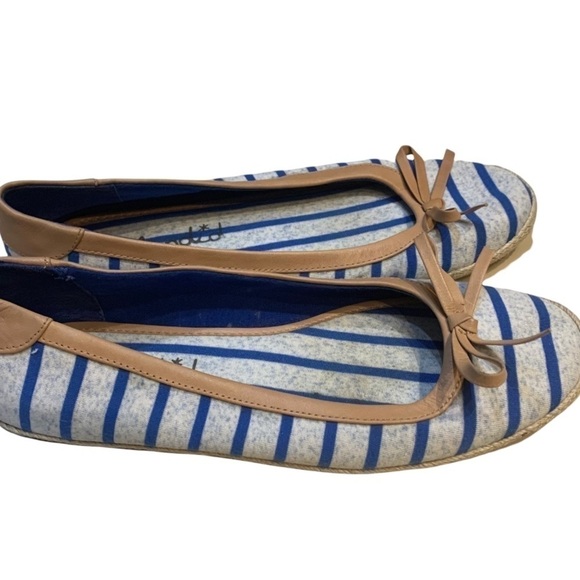 Splendid Ballet Flats Royal Blue Striped Textile Espadrilles Tan Leather Sz 8 - Picture 5 of 9
